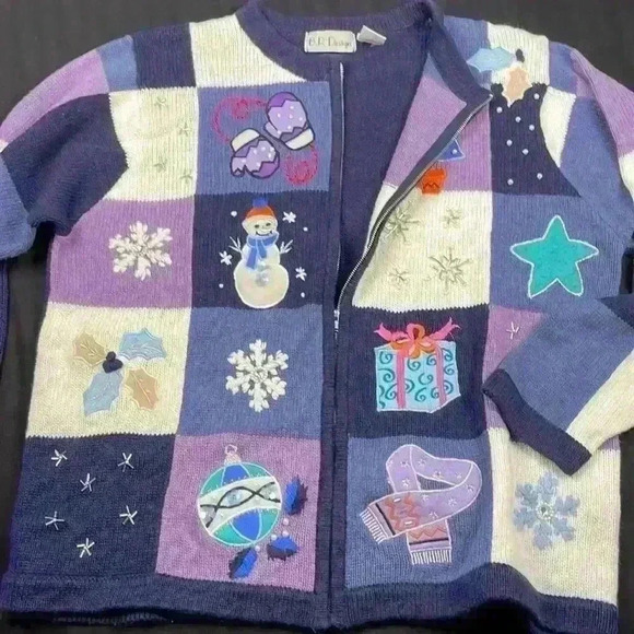 B. P. Design Women’s Winter Zipper cardigan purple navy blue patchwork large - Picture 7 of 9